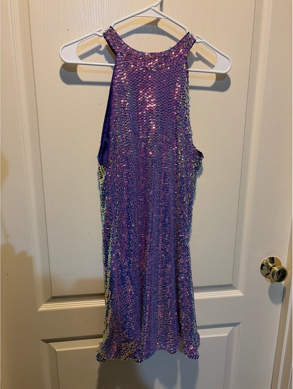 Purple Sequin Halter Neck Party Dress